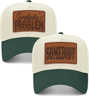 Somebody's Problem Leather Patch Vintage Trucker Hats (2 Pack) | Premium Snapback Baseball Hats for Men & Women