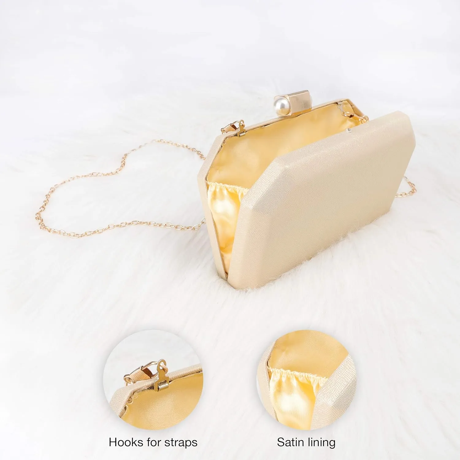 SP Sophia Collection Women's Structured Shimmer Leopard Clutch Chain Strap Crossbody Bag with Pearl Closure for Parties