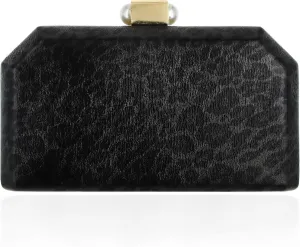 SP Sophia Collection Women's Structured Shimmer Leopard Clutch Chain Strap Crossbody Bag with Pearl Closure for Parties