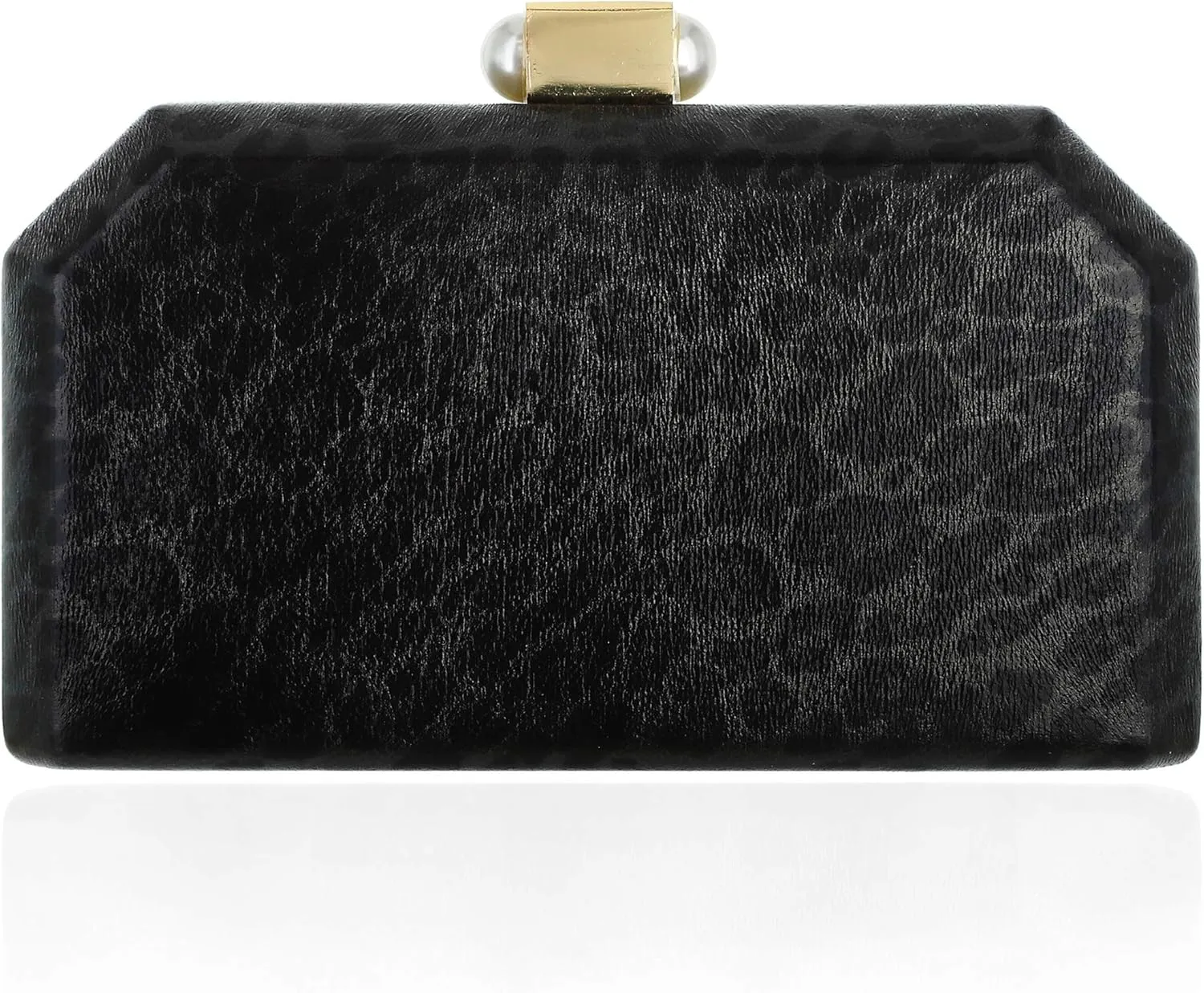 SP Sophia Collection Women's Structured Shimmer Leopard Clutch Chain Strap Crossbody Bag with Pearl Closure for Parties