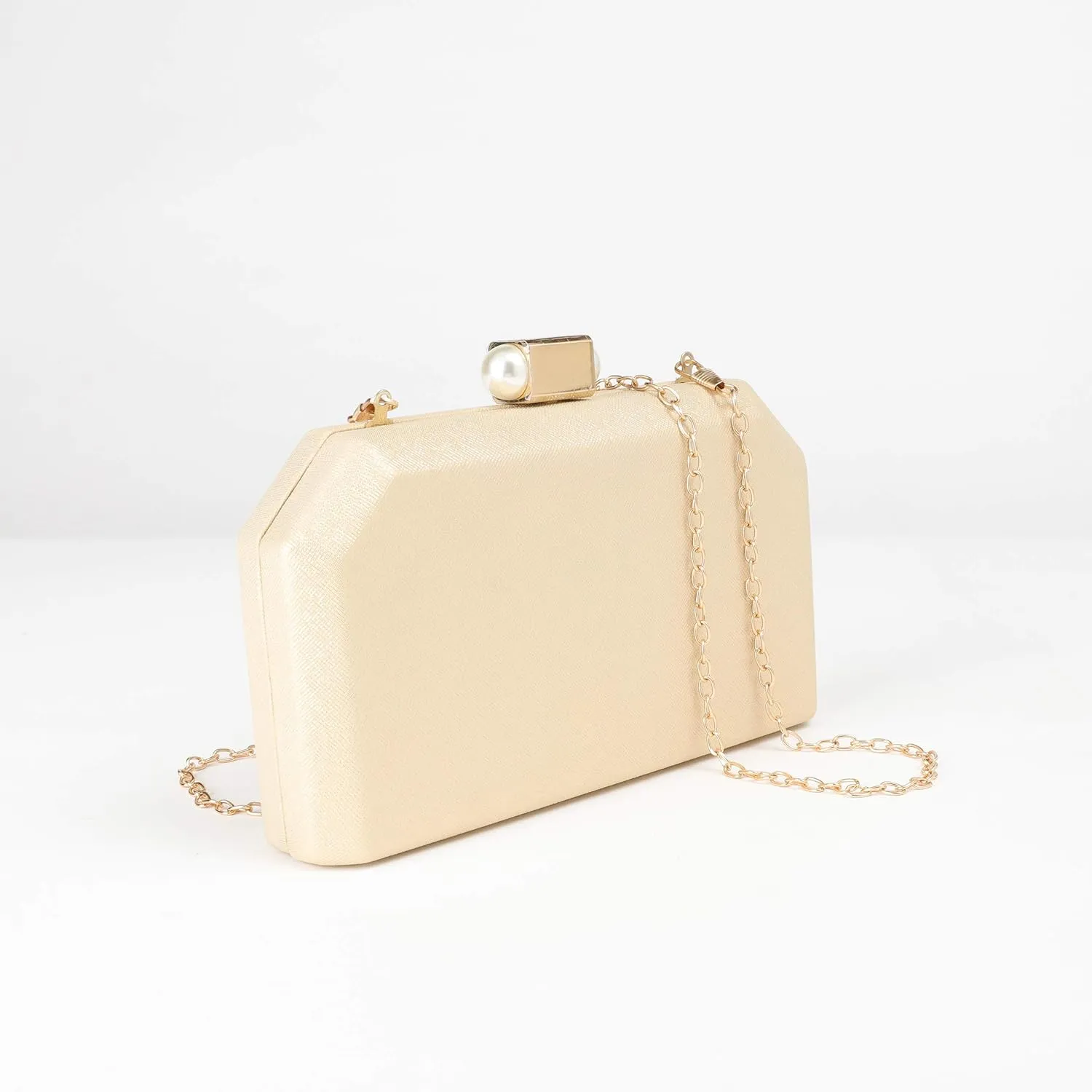 SP Sophia Collection Women's Structured Shimmer Leopard Clutch Chain Strap Crossbody Bag with Pearl Closure for Parties