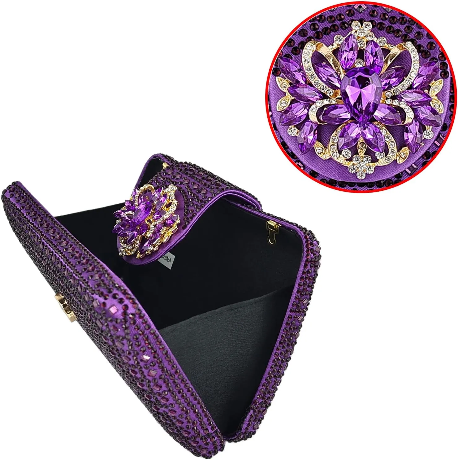Sparkly Rhinestone Unique Evening Bag Women Floral Clutch Handbag Shoulder Bags