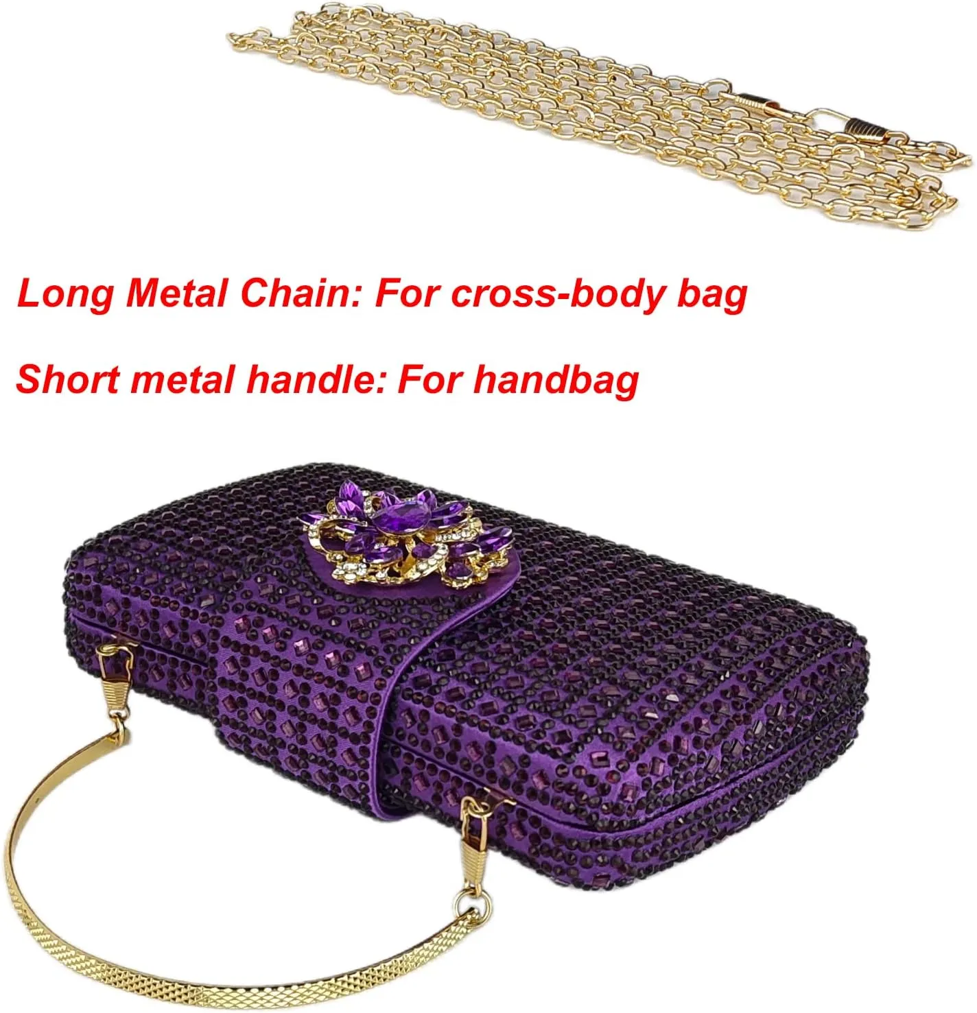 Sparkly Rhinestone Unique Evening Bag Women Floral Clutch Handbag Shoulder Bags