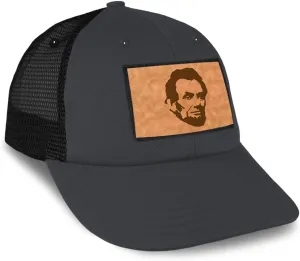 Speedy Pros Patch Hat Printed Leather Background Abraham Lincoln President Style A Cotton Trucker Baseball Cap