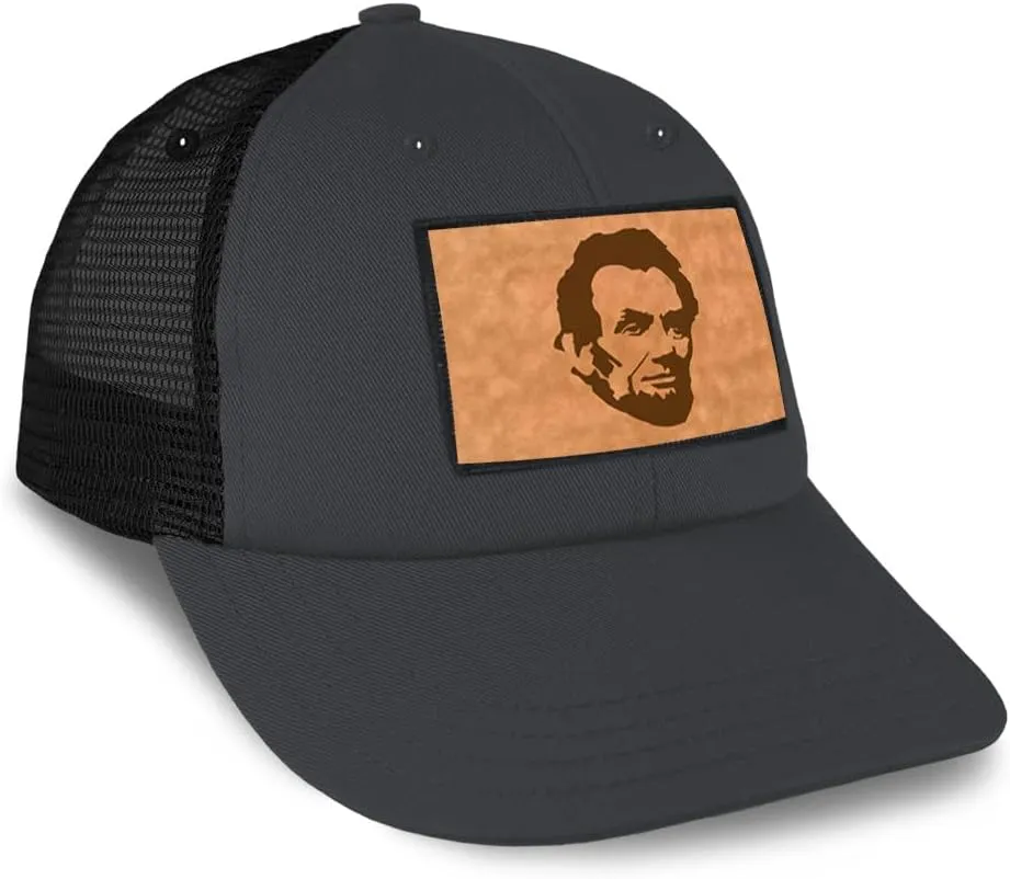 Speedy Pros Patch Hat Printed Leather Background Abraham Lincoln President Style A Cotton Trucker Baseball Cap