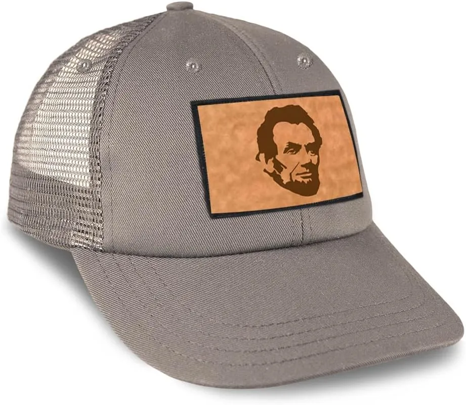 Speedy Pros Patch Hat Printed Leather Background Abraham Lincoln President Style A Cotton Trucker Baseball Cap
