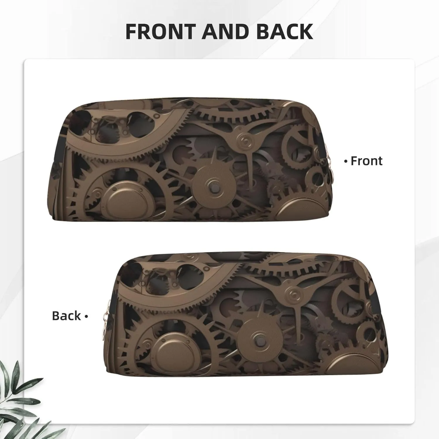 Steampunk Mechanical Gears Makeup Bag Travel Toiletry Bag Big Pencil Bag for Women Men Leather Zipper Coin Pouch Purse