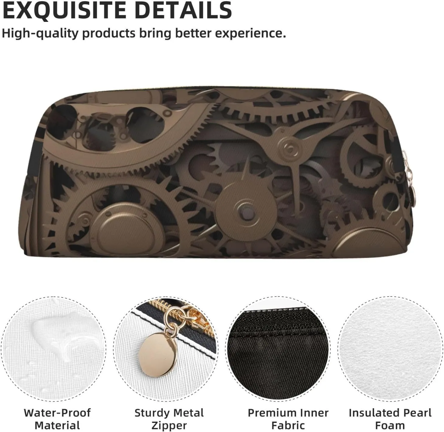 Steampunk Mechanical Gears Makeup Bag Travel Toiletry Bag Big Pencil Bag for Women Men Leather Zipper Coin Pouch Purse