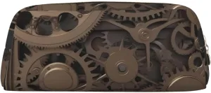 Steampunk Mechanical Gears Makeup Bag Travel Toiletry Bag Big Pencil Bag for Women Men Leather Zipper Coin Pouch Purse