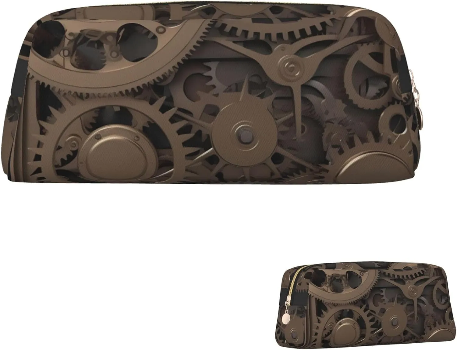Steampunk Mechanical Gears Makeup Bag Travel Toiletry Bag Big Pencil Bag for Women Men Leather Zipper Coin Pouch Purse