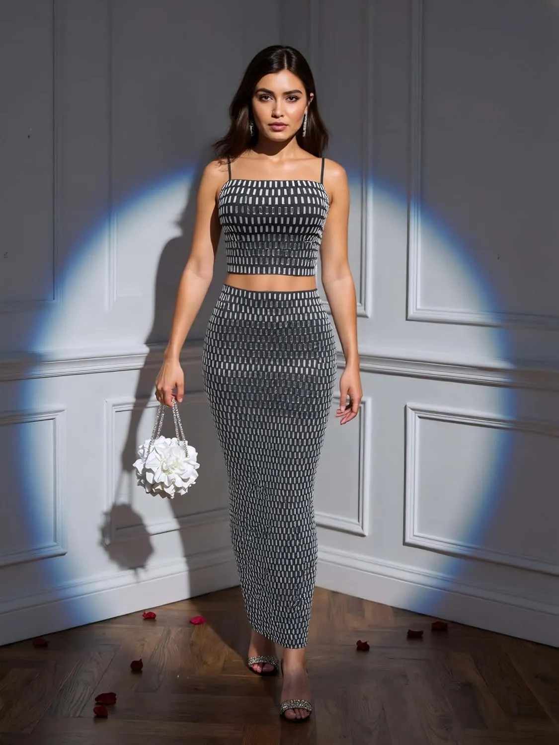 Strapless Rhinestone Maxi Dresses Evening Gowns for Women Formal Sexy