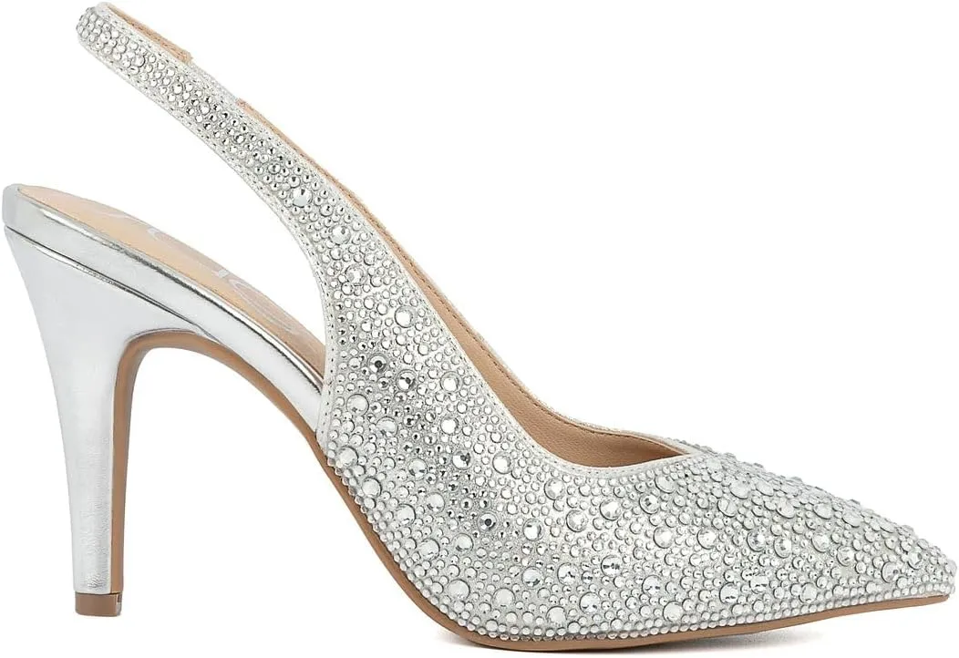 Sugar Women’s Rhinestone Slingback Heels – Sparkly Pointed Toe Stiletto Pumps for Wedding, Party, Evening & Formal Dress Shoes
