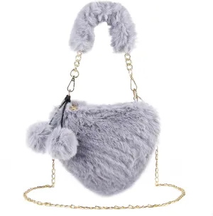 SUKUTU Faux Fur Purse Women's Heart Shaped Evening Handbags Small Cute Phone Crossbody Bag Clutches for Girls