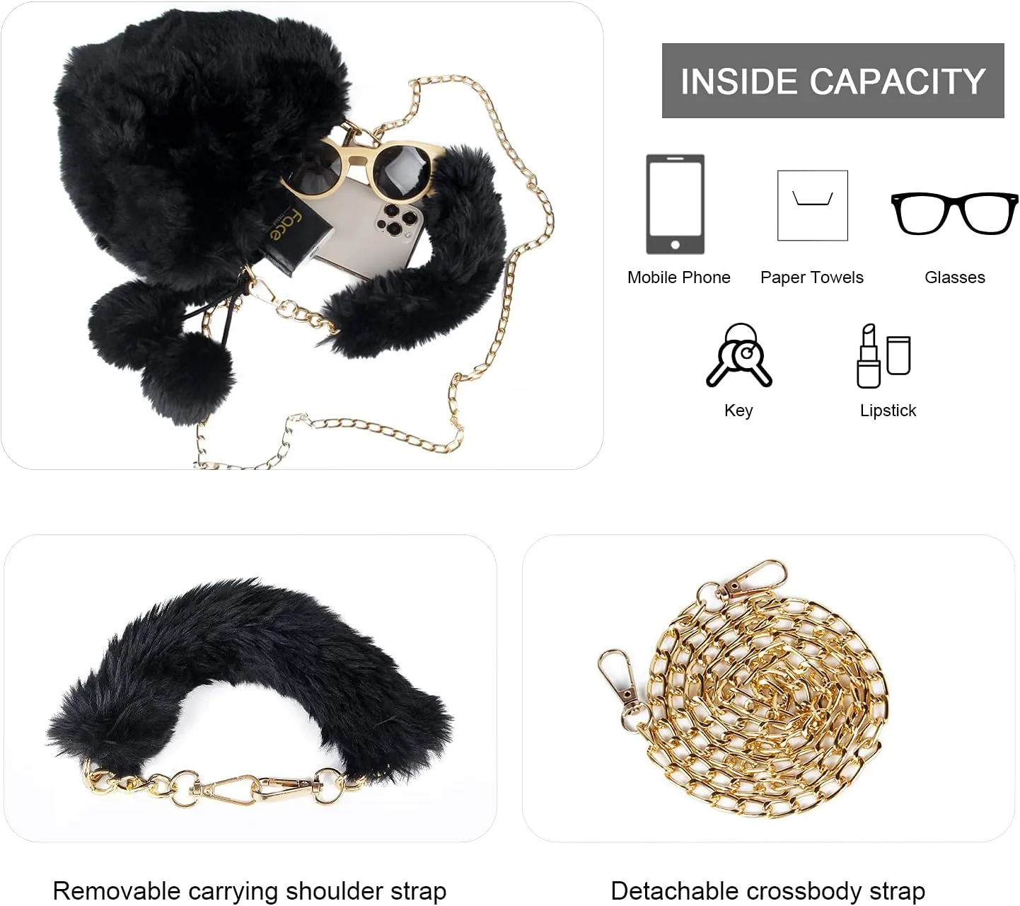 SUKUTU Faux Fur Purse Women's Heart Shaped Evening Handbags Small Cute Phone Crossbody Bag Clutches for Girls