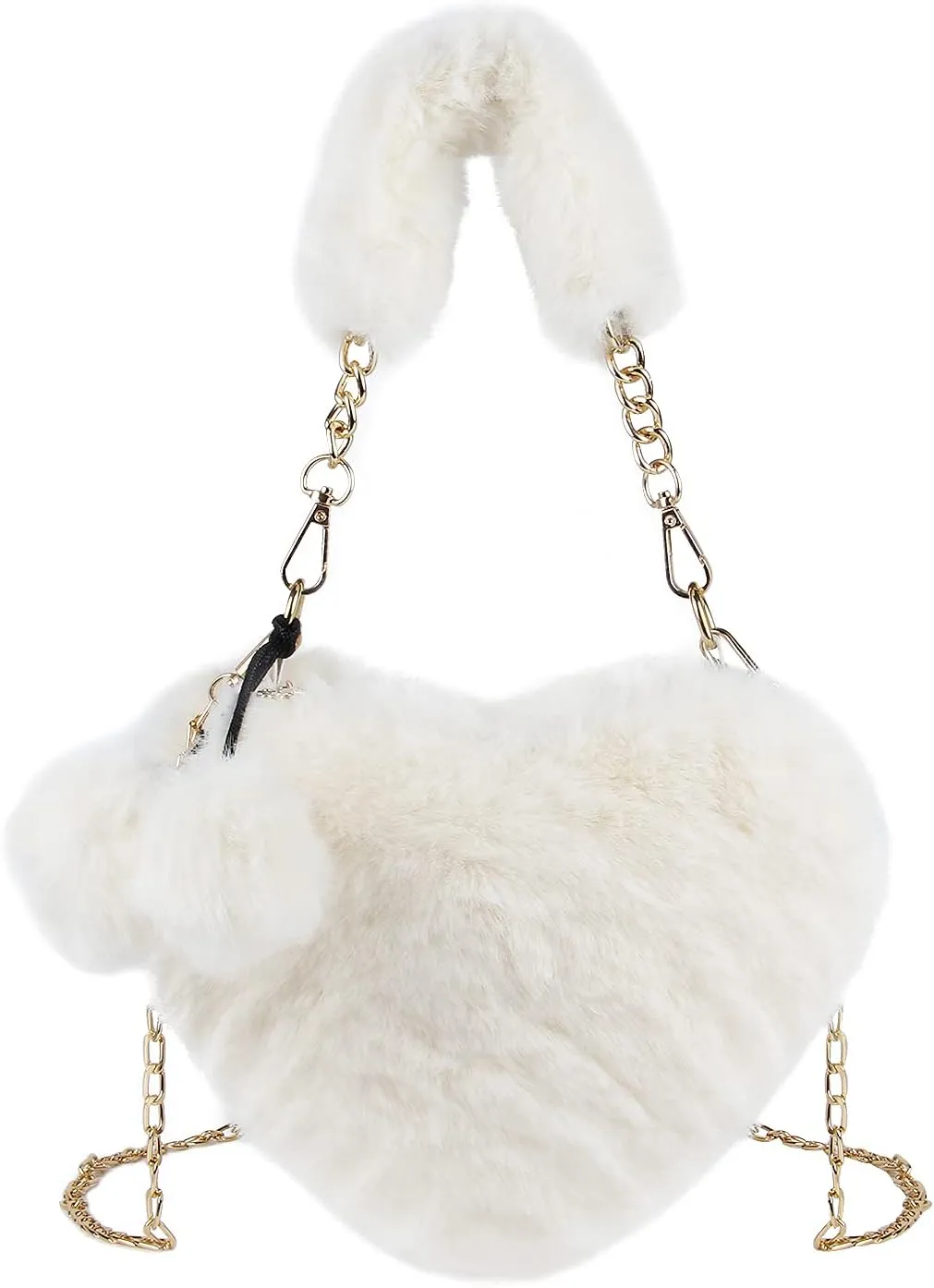 SUKUTU Faux Fur Purse Women's Heart Shaped Evening Handbags Small Cute Phone Crossbody Bag Clutches for Girls