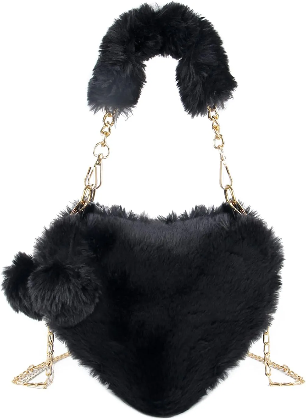 SUKUTU Faux Fur Purse Women's Heart Shaped Evening Handbags Small Cute Phone Crossbody Bag Clutches for Girls