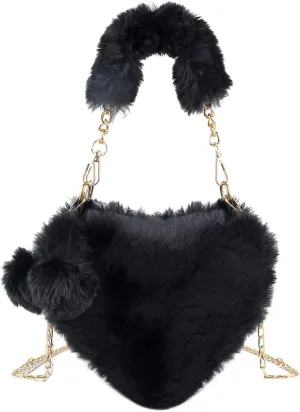 SUKUTU Faux Fur Purse Women's Heart Shaped Evening Handbags Small Cute Phone Crossbody Bag Clutches for Girls