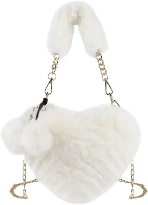 SUKUTU Faux Fur Purse Women's Heart Shaped Evening Handbags Small Cute Phone Crossbody Bag Clutches for Girls