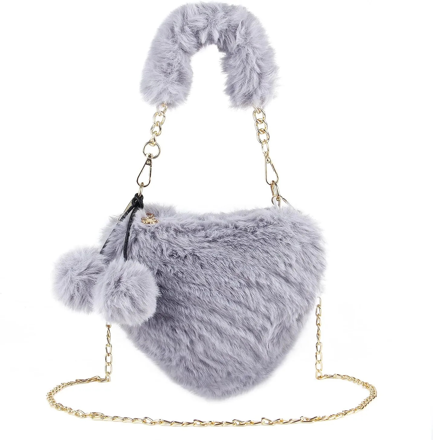 SUKUTU Faux Fur Purse Women's Heart Shaped Evening Handbags Small Cute Phone Crossbody Bag Clutches for Girls