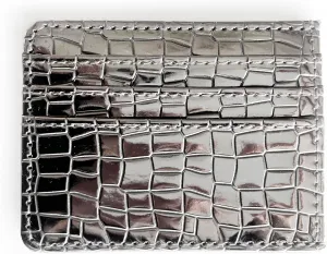 Super Shiny Slim Credit Card Holder Mini Front Pocket Wallet in Mirror Metallic Faux Crocodile pattern (Metalic Pewter)