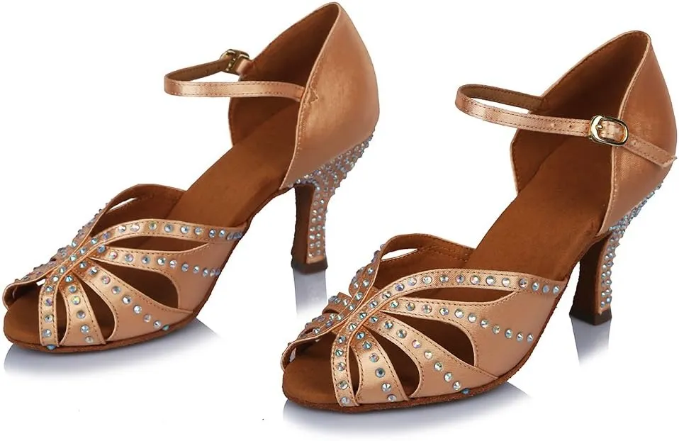 SWDZM Women's Latin Dance Shoes Rhinestone Salsa Chacha Ballroom Performance Practice Dancing Shoes,Model-YCL357