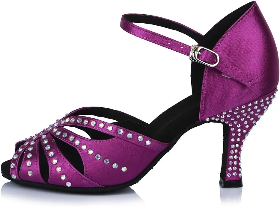 SWDZM Women's Latin Dance Shoes Rhinestone Salsa Chacha Ballroom Performance Practice Dancing Shoes,Model-YCL357