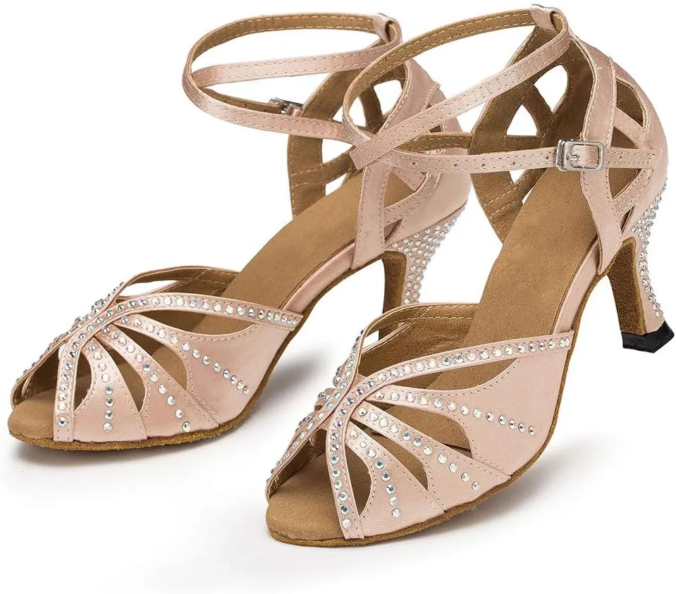 SWDZM Women's Latin Dance Shoes Rhinestone Salsa Chacha Ballroom Performance Practice Dancing Shoes,Model-YCL357