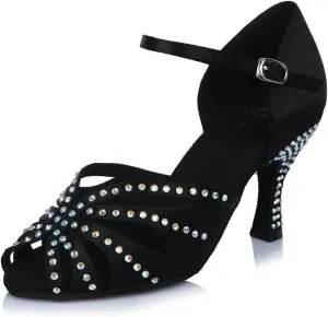 SWDZM Women's Latin Dance Shoes Rhinestone Salsa Chacha Ballroom Performance Practice Dancing Shoes,Model-YCL357