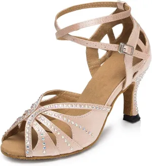 SWDZM Women's Latin Dance Shoes Rhinestone Salsa Chacha Ballroom Performance Practice Dancing Shoes,Model-YCL357