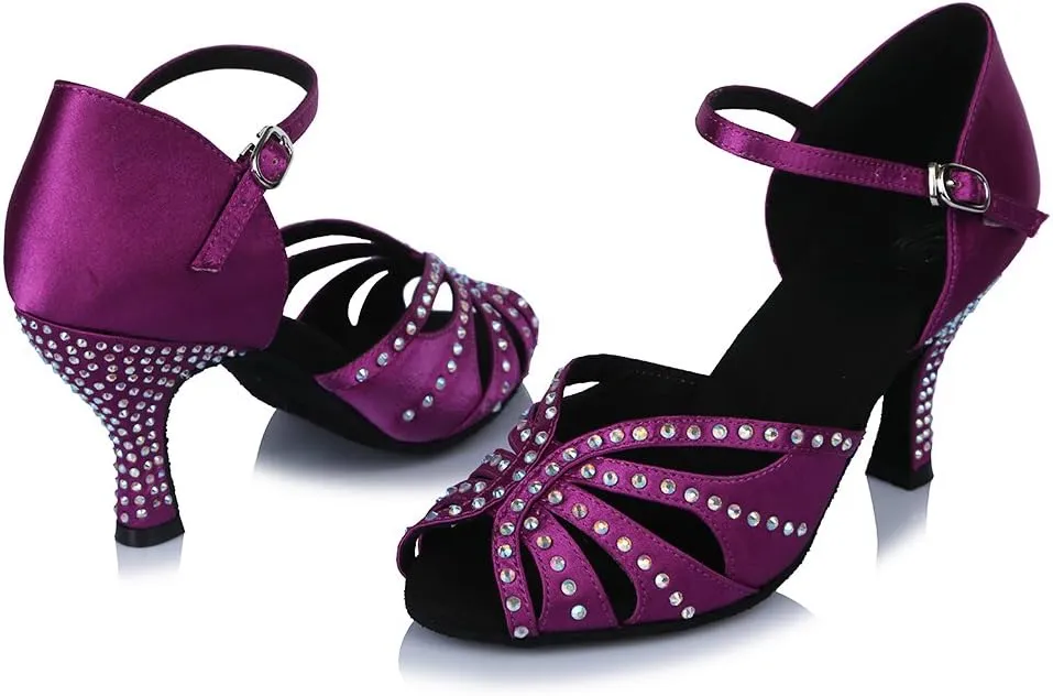 SWDZM Women's Latin Dance Shoes Rhinestone Salsa Chacha Ballroom Performance Practice Dancing Shoes,Model-YCL357