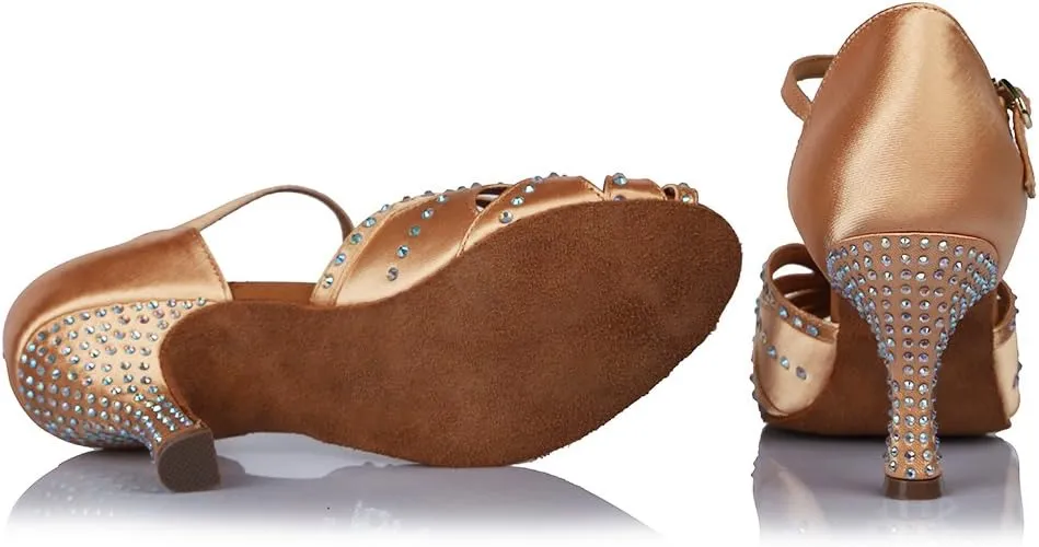 SWDZM Women's Latin Dance Shoes Rhinestone Salsa Chacha Ballroom Performance Practice Dancing Shoes,Model-YCL357