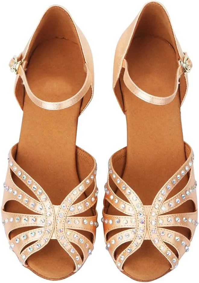 SWDZM Women's Latin Dance Shoes Rhinestone Salsa Chacha Ballroom Performance Practice Dancing Shoes,Model-YCL357