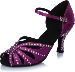 SWDZM Women's Latin Dance Shoes Rhinestone Salsa Chacha Ballroom Performance Practice Dancing Shoes,Model-YCL357