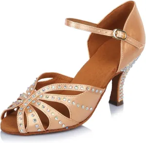 SWDZM Women's Latin Dance Shoes Rhinestone Salsa Chacha Ballroom Performance Practice Dancing Shoes,Model-YCL357