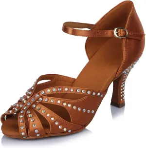 SWDZM Women's Latin Dance Shoes Rhinestone Salsa Chacha Ballroom Performance Practice Dancing Shoes,Model-YCL357