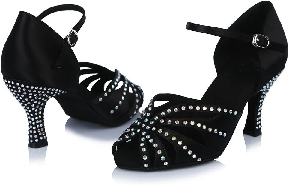 SWDZM Women's Latin Dance Shoes Rhinestone Salsa Chacha Ballroom Performance Practice Dancing Shoes,Model-YCL357