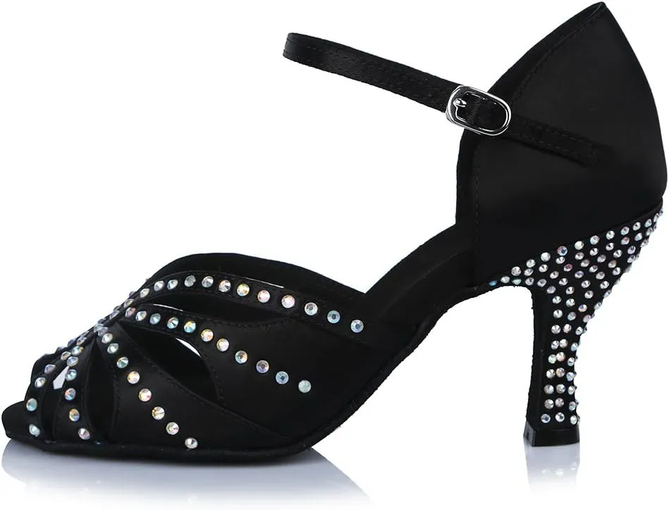 SWDZM Women's Latin Dance Shoes Rhinestone Salsa Chacha Ballroom Performance Practice Dancing Shoes,Model-YCL357