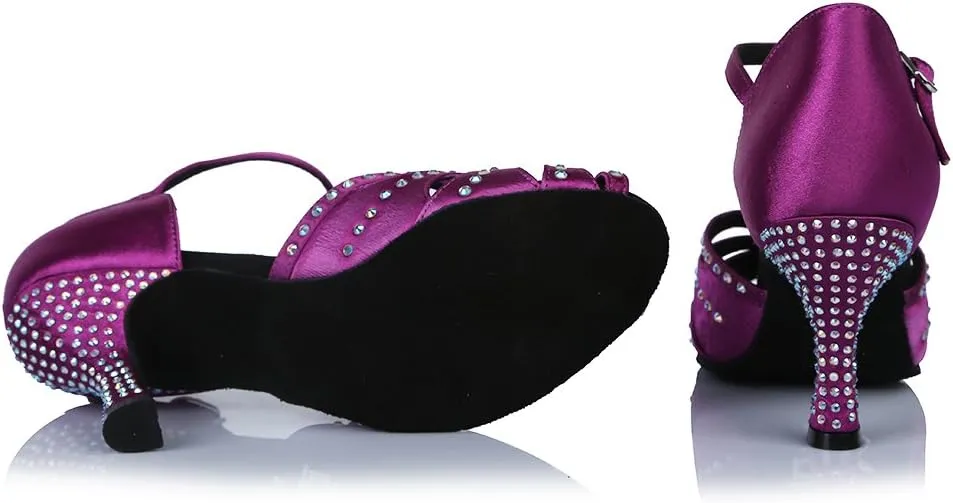 SWDZM Women's Latin Dance Shoes Rhinestone Salsa Chacha Ballroom Performance Practice Dancing Shoes,Model-YCL357