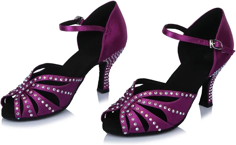 SWDZM Women's Latin Dance Shoes Rhinestone Salsa Chacha Ballroom Performance Practice Dancing Shoes,Model-YCL357