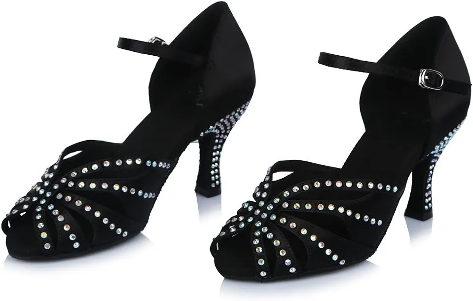 SWDZM Women's Latin Dance Shoes Rhinestone Salsa Chacha Ballroom Performance Practice Dancing Shoes,Model-YCL357