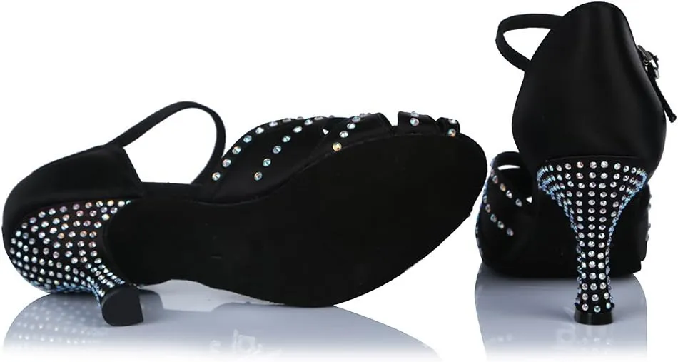 SWDZM Women's Latin Dance Shoes Rhinestone Salsa Chacha Ballroom Performance Practice Dancing Shoes,Model-YCL357