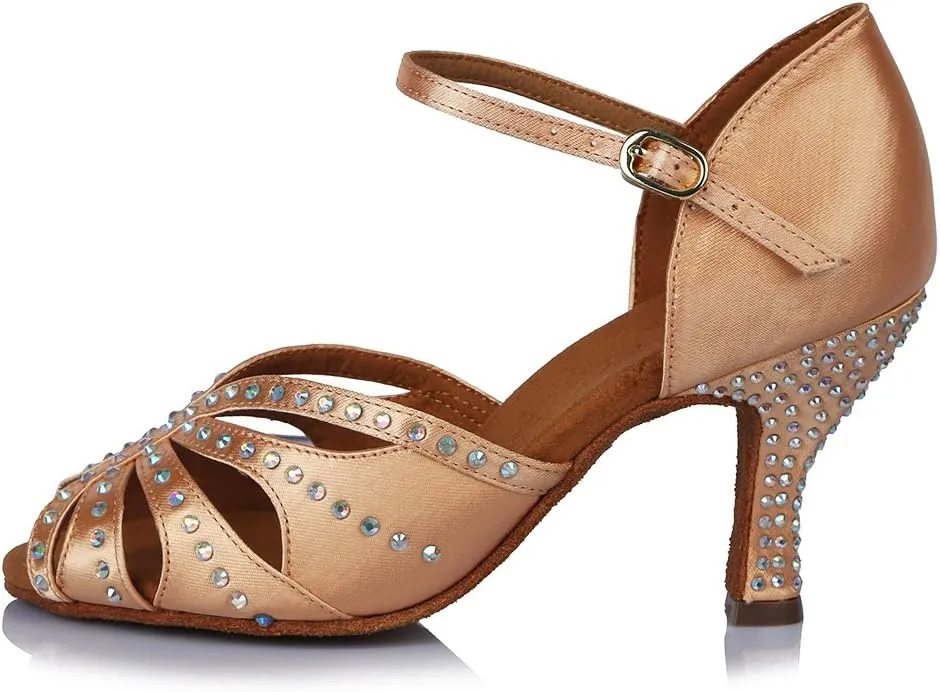 SWDZM Women's Latin Dance Shoes Rhinestone Salsa Chacha Ballroom Performance Practice Dancing Shoes,Model-YCL357