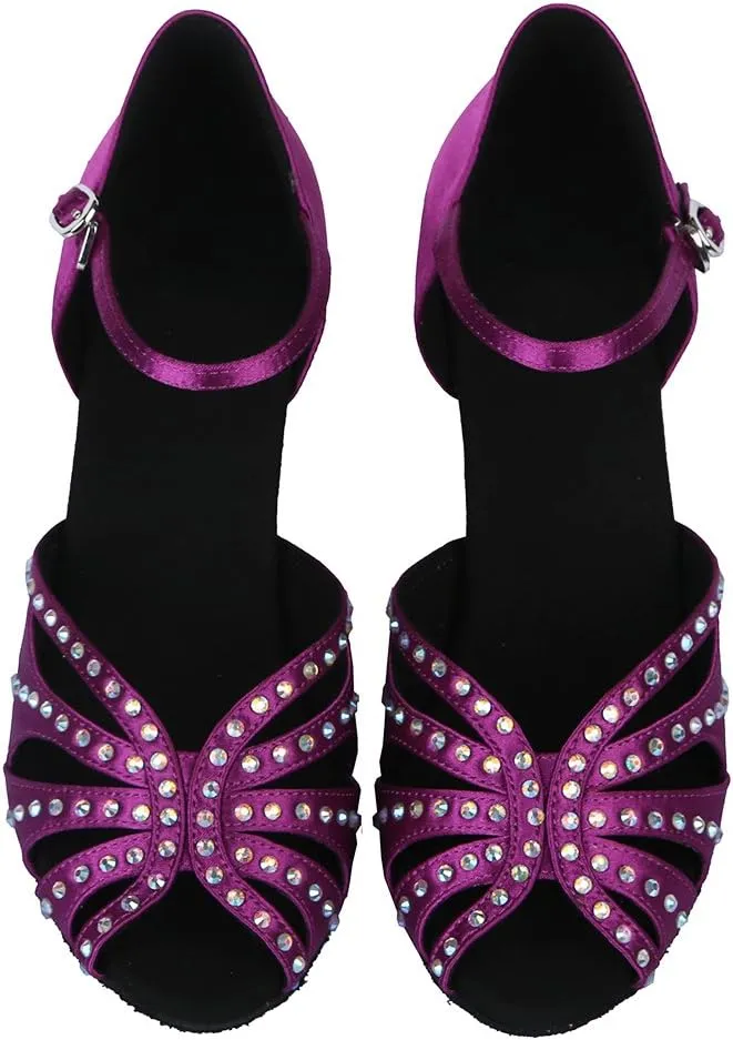 SWDZM Women's Latin Dance Shoes Rhinestone Salsa Chacha Ballroom Performance Practice Dancing Shoes,Model-YCL357
