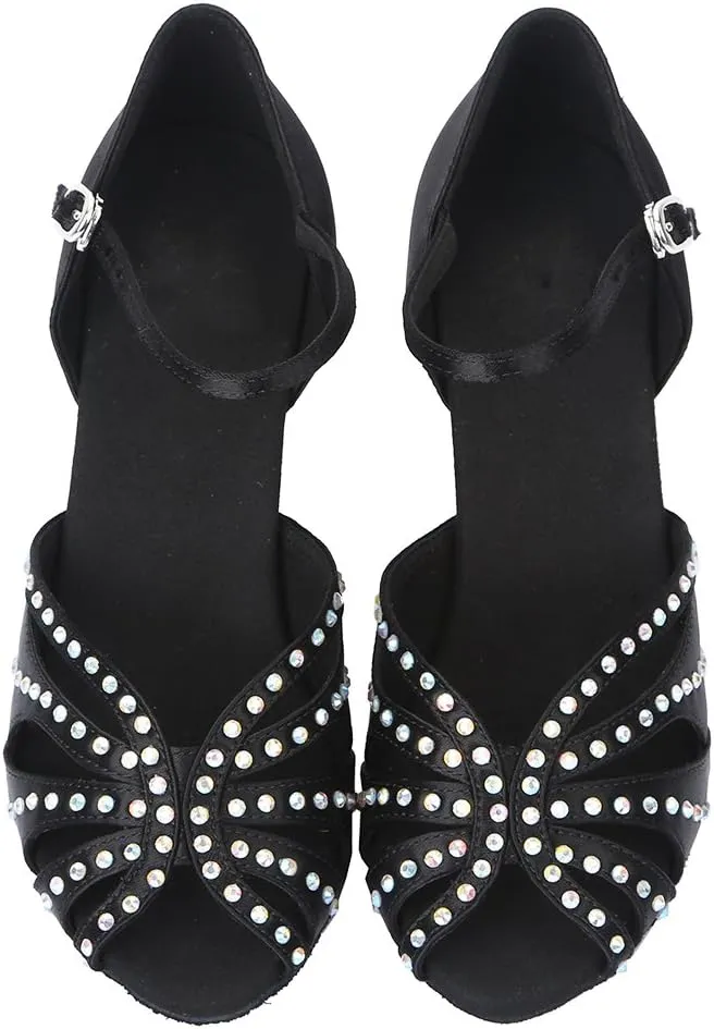 SWDZM Women's Latin Dance Shoes Rhinestone Salsa Chacha Ballroom Performance Practice Dancing Shoes,Model-YCL357