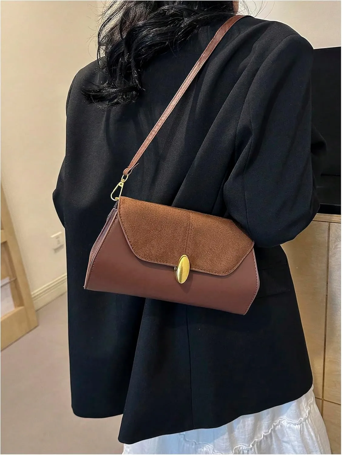 SweatyRocks Women's Elegant PU Leather Flap Shoulder Bag Solid Minimalist Clutch Purse Retro Handbag