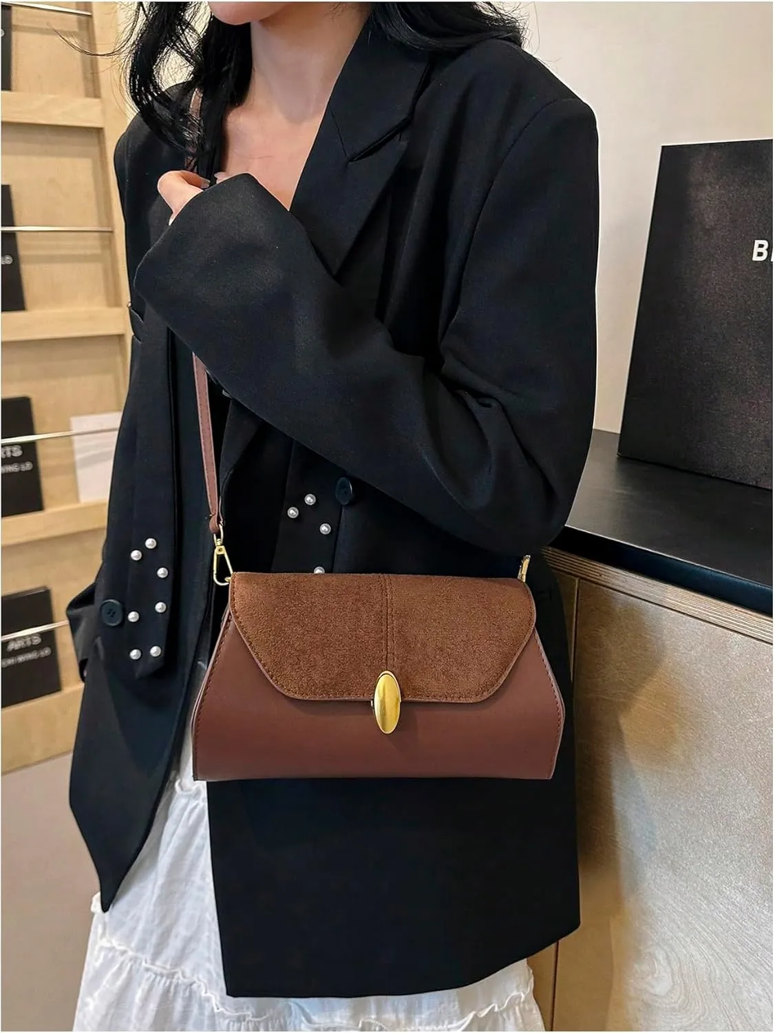 SweatyRocks Women's Elegant PU Leather Flap Shoulder Bag Solid Minimalist Clutch Purse Retro Handbag