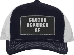 Switch Repairer AF - Leather Black Patch Engraved Trucker Hat
