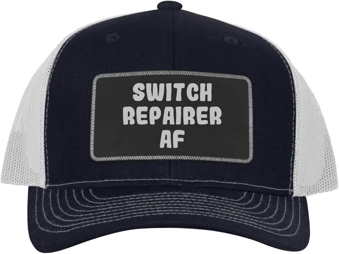 Switch Repairer AF - Leather Black Patch Engraved Trucker Hat