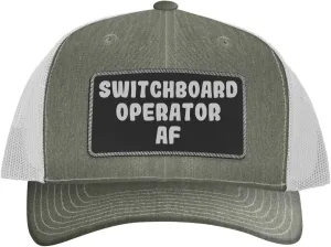Switchboard Operator AF - Leather Black Patch Engraved Trucker Hat