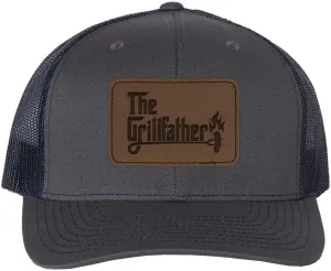 TeesAndTankYou The Grill Father Mesh Back Trucker Cap Engraved Faux-Leather Patch Adjustable Hat